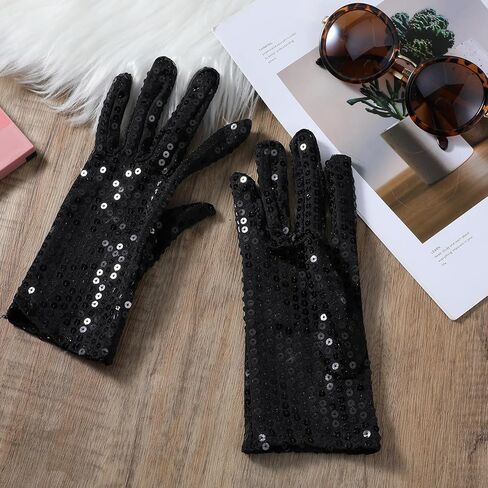 1 Pairs Silver Sequin Gloves Glitter Rhinestone Gloves Women Fashion Sparkly Sequin Dance Gloves Classic Masquerade Short Gloves Halloween Cosplay Dress up Gloves Costume Gloves for Adults in Saudi Arabia