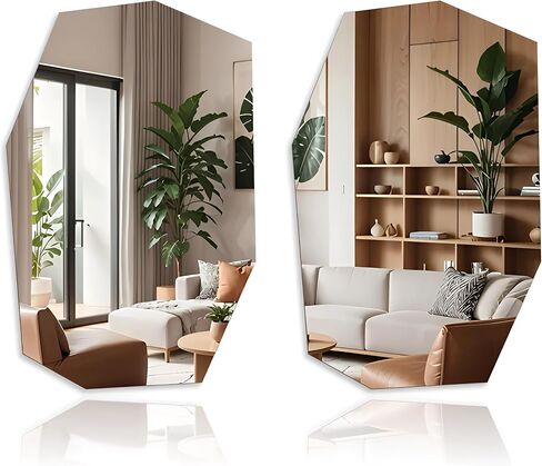 Oktokki - Irregular Wall Mirror, Set of 2, 28.7 x 17.7, Asymmetrical Curvy Groovy Blob Decor for Living Room Entryway Bathroom, Glass in Saudi Arabia