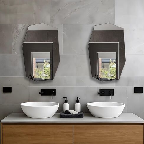 Oktokki - Irregular Wall Mirror, Set of 2, 28.7 x 17.7, Asymmetrical Curvy Groovy Blob Decor for Living Room Entryway Bathroom, Glass in Saudi Arabia