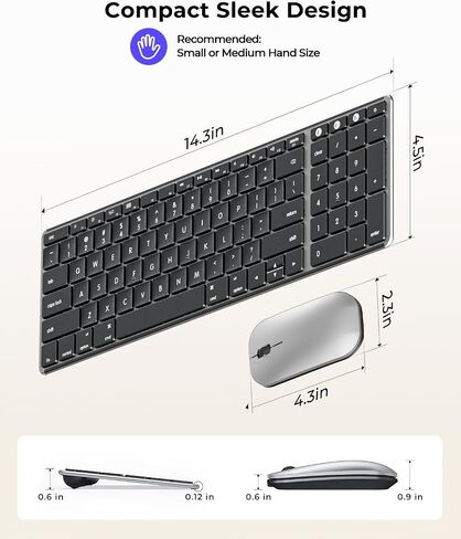لوحة مفاتيح وماوس بلوتوث لاسلكي لجهاز Mac، لوحة مفاتيح وماوس رفيعة قابلة لإعادة الشحن متعددة الأجهزة من الفولاذ المقاوم للصدأ بالحجم الكامل، متوافق مع MacBook Pro/Air، iPad، iMac - زر توصيل رمادي in Kuwait