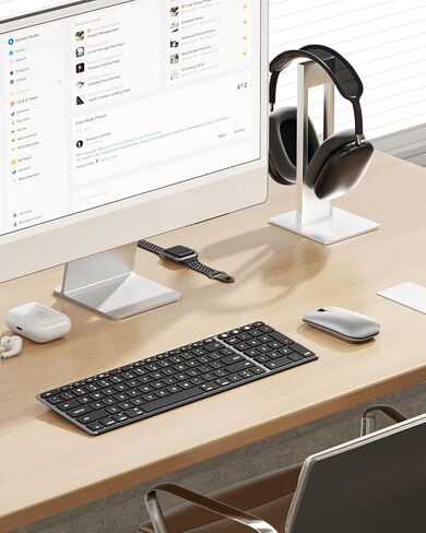 لوحة مفاتيح وماوس بلوتوث لاسلكي لجهاز Mac، لوحة مفاتيح وماوس رفيعة قابلة لإعادة الشحن متعددة الأجهزة من الفولاذ المقاوم للصدأ بالحجم الكامل، متوافق مع MacBook Pro/Air، iPad، iMac - زر توصيل رمادي in Kuwait