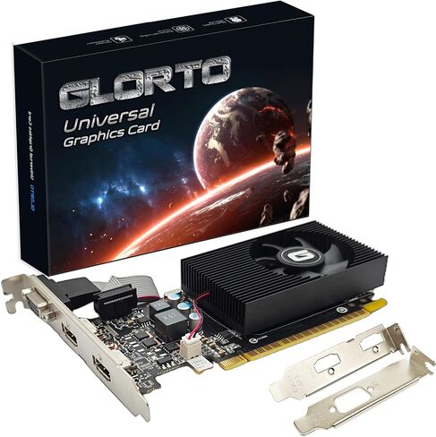 بطاقة رسومات Glorto GeForce GT 730 4G منخفضة المستوى، 2X HDMI، DP، VGA، DDR3، PCI Express 2.0 x8، وحدة معالجة الرسومات الجرافيكية للمبتدئين للكمبيوتر الشخصي، SFF وHTPC، متوافقة مع Windows 11 in Saudi Arabia