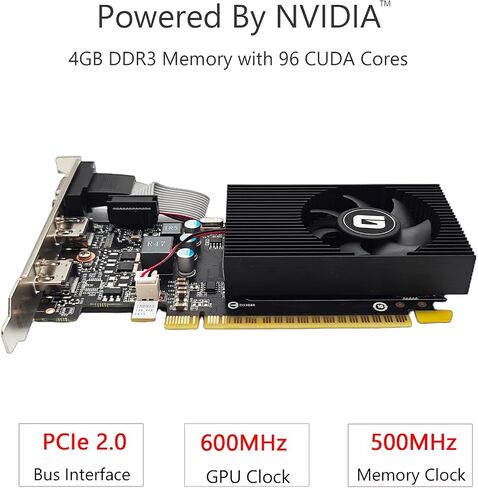 بطاقة رسومات Glorto GeForce GT 730 4G منخفضة المستوى، 2X HDMI، DP، VGA، DDR3، PCI Express 2.0 x8، وحدة معالجة الرسومات الجرافيكية للمبتدئين للكمبيوتر الشخصي، SFF وHTPC، متوافقة مع Windows 11 in Saudi Arabia