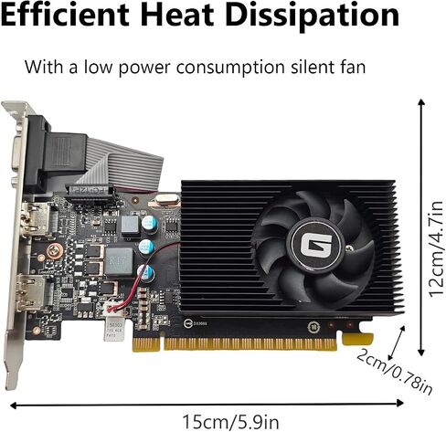 بطاقة رسومات Glorto GeForce GT 730 4G منخفضة المستوى، 2X HDMI، DP، VGA، DDR3، PCI Express 2.0 x8، وحدة معالجة الرسومات الجرافيكية للمبتدئين للكمبيوتر الشخصي، SFF وHTPC، متوافقة مع Windows 11 in Saudi Arabia