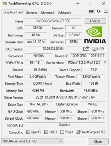 بطاقة رسومات Glorto GeForce GT 730 4G منخفضة المستوى، 2X HDMI، DP، VGA، DDR3، PCI Express 2.0 x8، وحدة معالجة الرسومات الجرافيكية للمبتدئين للكمبيوتر الشخصي، SFF وHTPC، متوافقة مع Windows 11 in Saudi Arabia