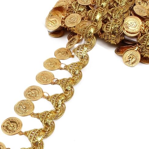 Yalulu 4.5 ياردة ترتر دانتيل شرابة هامشية، شريط دانتيل من نسيج شرابة Paillette لأداء المسرح يناسب ديكورات الخياطة (ذهبي) in Kuwait