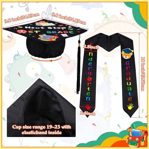 Jetec 2024 Kindergarten Graduation Cap and Printed Graduation Stole Sash Preschool Kindergarten Graduation Gifts for Kids(Golden Sash, Stylish Style) in Saudi Arabia