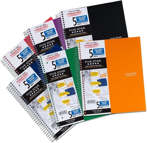 Five Star Spiral Notebooks + Study App, 6 Pack, 5 Subject, College Ruled Paper, Fights Ink Bleed, Water Resistant Cover, 8-1/2" x 11", 200 Sheets,Assorted Colors (73793) in Saudi Arabia