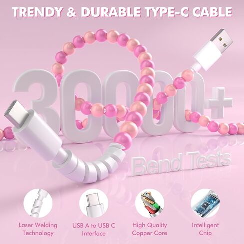 Coolden USB to USB C Cable 66W USB C Charger Cable [2M/6.6FT] Type C Charger Fast Charging Stylish & Durable Beaded Charger Cord Compatible with iPhone 16/16 Plus/16 Pro/16 Pro Max Pink in Saudi Arabia