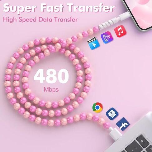 Coolden USB to USB C Cable 66W USB C Charger Cable [2M/6.6FT] Type C Charger Fast Charging Stylish & Durable Beaded Charger Cord Compatible with iPhone 16/16 Plus/16 Pro/16 Pro Max Pink in Saudi Arabia