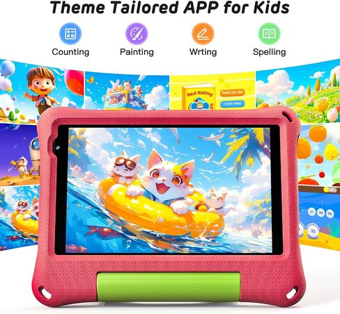 Kids Tablet Android 14 Tablet for Kids 8 Inch Octa-Core 64GB Toddler Tablet with Shockproof Case WiFi Children Learning Tablet with Parental Control, Pre-Installed KIDOZ, Yellow in Saudi Arabia
