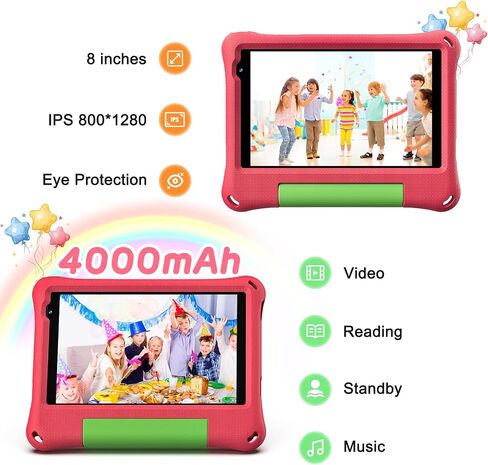 Kids Tablet Android 14 Tablet for Kids 8 Inch Octa-Core 64GB Toddler Tablet with Shockproof Case WiFi Children Learning Tablet with Parental Control, Pre-Installed KIDOZ, Yellow in Saudi Arabia