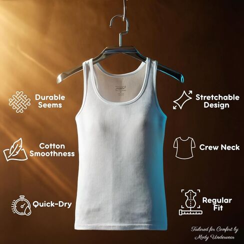 قميص داخلي رجالي من Mody مضلع بدون أكمام، قمصان بدون أكمام قطنية برقبة دائرية للرجال، قميص داخلي من القطن الأبيض، قميص عضلات بدون علامة 6 عبوات in Kuwait