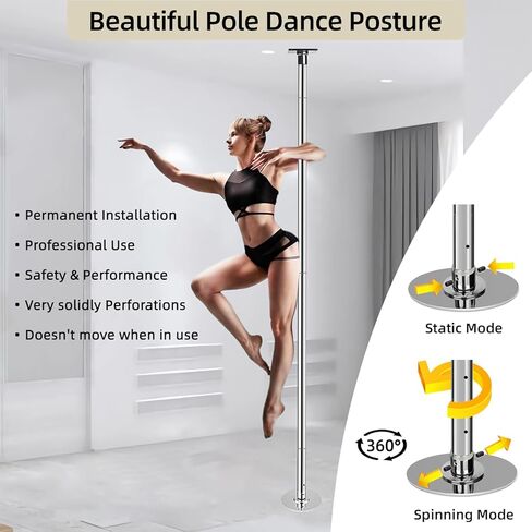 عمود رقص دائم من بريورمان مع عمود رقص بلوحة ثابتة لعمود الرقص المنزلي مع حامل سقف وإكسسوارات تمديد لمزيد من الأمان والثبات in Kuwait