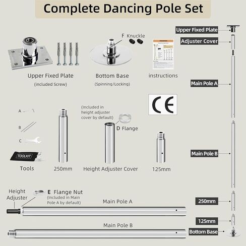 عمود رقص دائم من بريورمان مع عمود رقص بلوحة ثابتة لعمود الرقص المنزلي مع حامل سقف وإكسسوارات تمديد لمزيد من الأمان والثبات in Kuwait