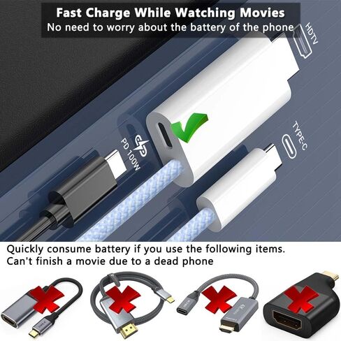 كابل محول USB C إلى HDMI Thunderbolt 3/4 4K MHL مع منفذ شحن سريع 100W PD لجهاز iMac MacBook Surface Switch Galaxy S22 S21 S20 S10 S9 S8 Note 21 20 10 Android Samsung Phone Dex لمراقبة التلفزيون in Kuwait