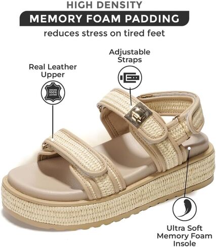 Project Cloud Leather Sandals Women Comfortable Adjustable Straps - Comfy Flat Sandals for Women - Memory Foam Insole Womens Sandals for Womens Dresses - Strappy Sandals for Women (Mona) in Kuwait