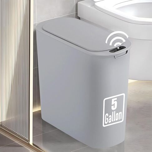 5 Gallon Motion Senor Bathroom Trash Can with Lid, Automatic Garbage Can Touchless, Smart Plastic Waste basket for Narrow Spaces, Bathroom, Office, Bedroom, Living Room (White) in Kuwait
