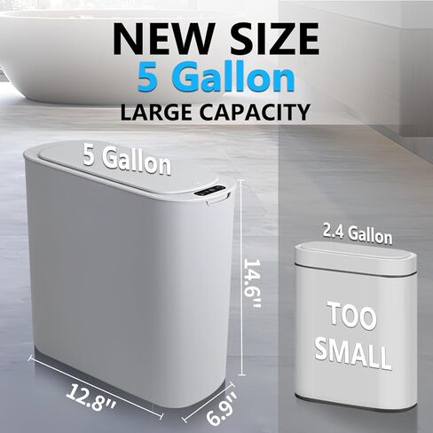 5 Gallon Motion Senor Bathroom Trash Can with Lid, Automatic Garbage Can Touchless, Smart Plastic Waste basket for Narrow Spaces, Bathroom, Office, Bedroom, Living Room (White) in Kuwait