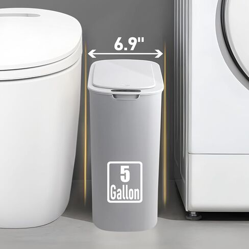 5 Gallon Motion Senor Bathroom Trash Can with Lid, Automatic Garbage Can Touchless, Smart Plastic Waste basket for Narrow Spaces, Bathroom, Office, Bedroom, Living Room (White) in Kuwait