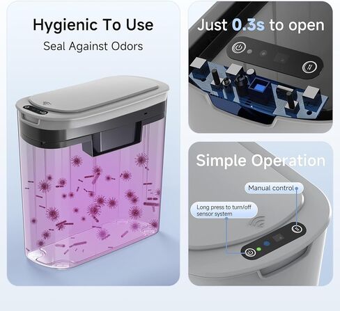 5 Gallon Motion Senor Bathroom Trash Can with Lid, Automatic Garbage Can Touchless, Smart Plastic Waste basket for Narrow Spaces, Bathroom, Office, Bedroom, Living Room (White) in Kuwait