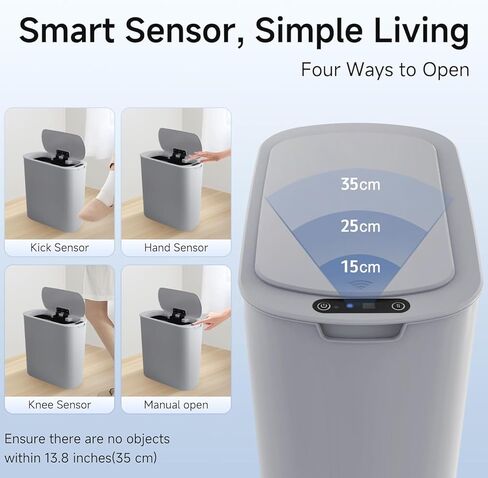 5 Gallon Motion Senor Bathroom Trash Can with Lid, Automatic Garbage Can Touchless, Smart Plastic Waste basket for Narrow Spaces, Bathroom, Office, Bedroom, Living Room (White) in Kuwait