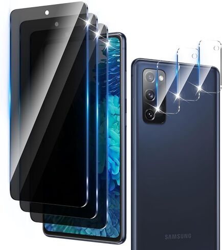 3+3 Pack Privacy Screen Protector Designed for Samsung Galaxy S21 FE With 3 Pack Camera Lens Protector,Full Coverage Anti-Spy Tempered Glass Film,9H Hardness,Bubble Free,Easy to Install in Saudi Arabia
