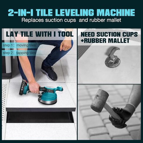 Tile Vibration Tool, Seesii Cordless Tile Vibrator Leveling Machine with2×2000mAh Batteries, 16mm Large Suction Strong Grip, 12-Speed Adjustable Tile Tools for Floor/for the Pro and DIY in Kuwait