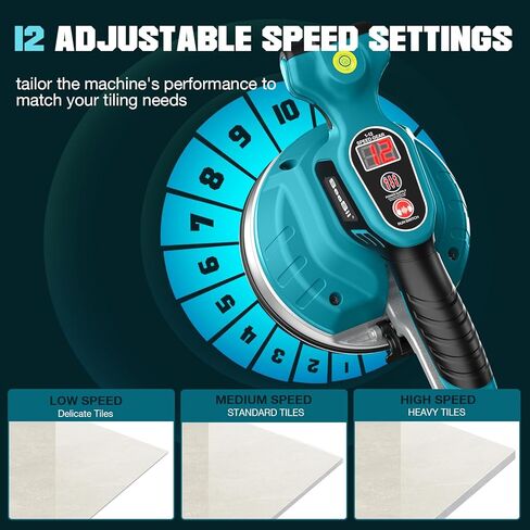 Tile Vibration Tool, Seesii Cordless Tile Vibrator Leveling Machine with2×2000mAh Batteries, 16mm Large Suction Strong Grip, 12-Speed Adjustable Tile Tools for Floor/for the Pro and DIY in Kuwait