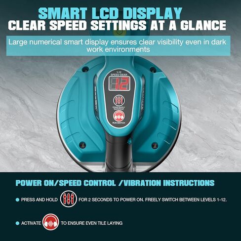 Tile Vibration Tool, Seesii Cordless Tile Vibrator Leveling Machine with2×2000mAh Batteries, 16mm Large Suction Strong Grip, 12-Speed Adjustable Tile Tools for Floor/for the Pro and DIY in Kuwait
