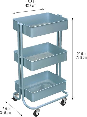 Simply Tidy Lexington Gray 3-Tier Metal Rolling Cart Multi-Functional Storage Cart for Home, Office, and Kitchen - 1 Pack in Saudi Arabia