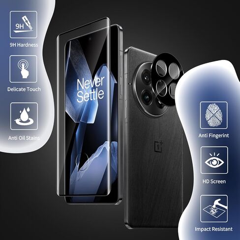 Screen Protector for OnePlus 12R, 2 Pack Tempered Glass Screen Protector + 2 Pack Camera Lens Protector, 9H Hardness, Full Coverage, Fingerprint Unlock for OnePlus 12R Protective Film in Saudi Arabia