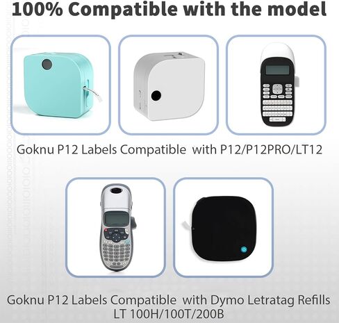 شريط ملصقات Phomemo P12 بديل واضح لصانع الملصقات Dymo يعبأ بشكل واضح متوافق مع صانع الملصقات Dymo Letratag LT-100H، ملصقات P12 باللون الأسود على شفاف 12 مم 0.47 بوصة لصانع الملصقات Phomemo P12 P12-PRO in Kuwait