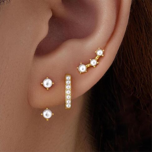 Poxtex Gold Earrings Set for Women, 14K Real Gold Cartilage Stud Huggie Jacket Earrings Set for Multiple Piercing Hypoallergenic Trendy Jewelry, Small Hoop Earrings Gifts for Women Girls in Saudi Arabia