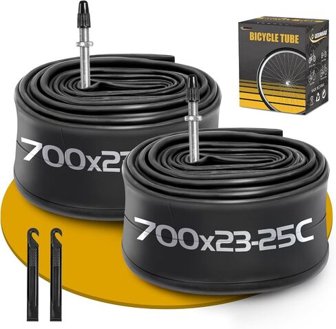 2 Pack 700 x 23-25C road bike tubes FV48mm Presta Valve, Bicycle Tube Compatible with 700 x 23C/24C/25C Bike Tire, Butyl Rubber Inner Tube with 2 Tire Levers for Mountain MTB Bike in Saudi Arabia