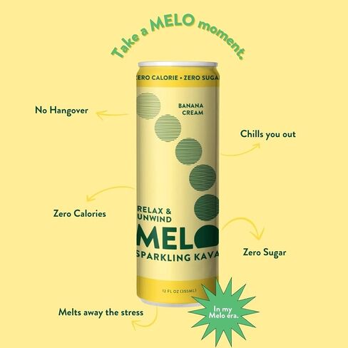 Melo - Banana Cream - Sparkling Kava - 6 Pack (12 Fl Oz) - Non-Alcoholic, Sugar Free, Zero Calories, Gluten Free & Vegan with A Noticeable Calming Effect in Saudi Arabia