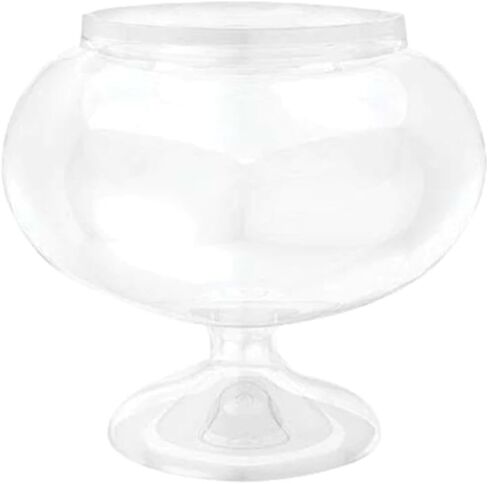 Elegant Short Round Clear Plastic Pedestal Jar with Silver Sparkling Gems - 6.25" | Perfect for Wedding Reception, Bridal Shower & Special Events - 1 Pc. in Saudi Arabia
