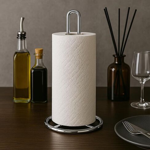 حامل مناشف ورقية من سلك حديد من Creative Home حامل مناشف المطبخ لطاولة طعام كونترتوب المطبخ، قطر 4.8 بوصة × 11.8 بوصة ارتفاع، طلاء مسحوق أسود in Kuwait