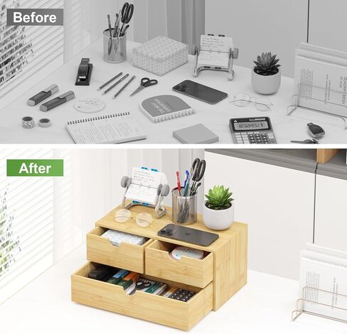 منظم مكتب من الخيزران مع أدراج، أدراج سطح مكتب صغيرة لحاوية تخزين سطح الطاولة الصغيرة مع أدراج للمكتب المنزلي، لا يتطلب تجميعًا in Saudi Arabia