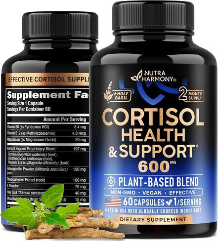 Cortisol Supplement - 13-in-1 Hormone Balance for Women 600 mg - Made in USA Supplement - Mood, Focus, Sleep Support - Vegan, Non-GMO, Natural Pills - 60 Capsules, 2 Month Supply in Kuwait