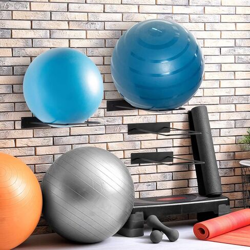 MyGift Wall-Mounted Exercise Ball Rack | Black Industrial Pipe Yoga Stability Ball Storage Display Holder for Home Gym and Studios, Set of 2 in Kuwait