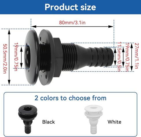 من خلال تركيب الهيكل، قارب 3/4 بوصة من خلال موصل الهيكل ABS بلاستيك من خلال الهيكل مضخة تصريف تصريف خرطوم اقتران منفذ الصرف ملحق للقوارب (أبيض) in Kuwait