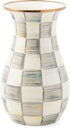 MACKENZIE-CHILDS Tall Enamel Vase, Unique Flower Vase, Decorative Table Decor for Living Room, Black-and-White Courtly Check in Saudi Arabia