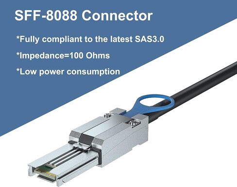 H!Fiber.com QSFP to SFF-8088 MiniSAS Cable, SFF-8436 to SFF-8088 External DDR Hybrid SAS Cable, 100-Ohm, 3 Meter(9.8ft), Copper Passive for NetApp in Kuwait