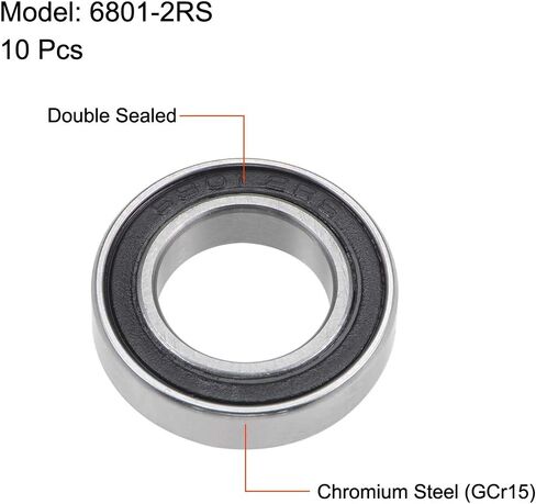 uxcell 6901-2RS Deep Groove Ball Bearings 12mm x 24mm x 6mm Double Sealed Chrome Steel P6(ABEC3) 10pcs in Saudi Arabia