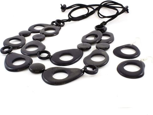 Red Tagua Necklace Set with Adjustable Leather Cord, Statement Bib Jewelry for Women in Saudi Arabia
