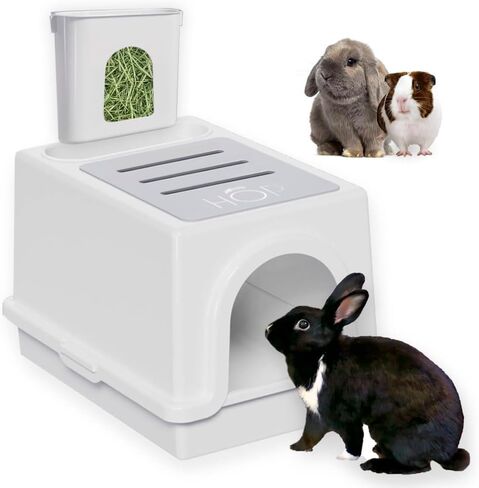 HOP Rabbit Litter Box, Less Mess Designed for Rabbits/Bunnies. Includes Built-in and Removable Hay Feeder and Cover. Dishwasher Safe and BPA-Free. Cat, Guinea Pig and Chinchilla Friendly Too. in Saudi Arabia