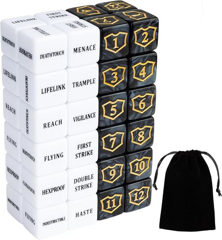 48 Pieces Abilities Keywords Counter Dice Plus One MTG Dice Counters Creature Stats Buff Tokens Dice Set for Magic The Gathering, MTG, TCG, Card Games Accessories in Saudi Arabia