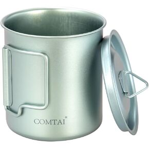 COMTAI Titanium Pot, 420ml/15 oz Mug with Lid and Foldable Handle, Outdoor Titanium Cup for Hiking Camping Cooking-Silver in Kuwait