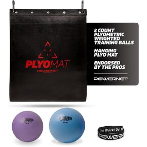 PowerNet Power Plyometric Training Balls and Mat Bundle | Sand-Filled | Increase Velocity | Great for Baseball and Softball | Includes Portable Backstop in Kuwait